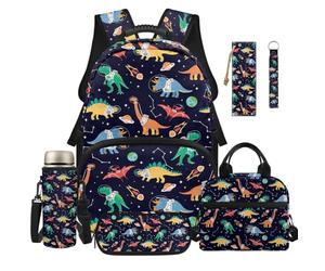 Dolyues Zaino 6 in 1 per il pranzo combinato per ragazzi zaini per la scuola elementare età 8-10 borse per il rientro a scuola per bambini di quinta elementare, Dinosauro colorato, Zaino daypack