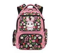 Dolyues Zaino con fiori per ragazze elementari 8-10 anni carino scuola gatto borsa per libri per bambini di terza elementare grande capacità, Coniglietto Rosa, Zaino daypack
