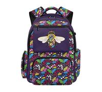 Dolyues Zaino con fiori per ragazze elementari 8-10 anni carino scuola gatto borsa per libri per bambini di terza elementare grande capacità, Fiore d'ape., Zaino daypack