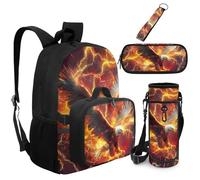 Dolyues Zaino da 5 pezzi con borsa per il pranzo attaccata trattore Bookbag per ragazzi con custodia per bottiglia d'acqua portachiavi di terzo grado, Aquila, Zaino daypack