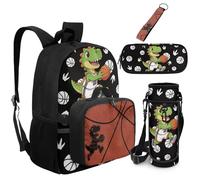 Dolyues Zaino da 5 pezzi con borsa per il pranzo attaccata trattore Bookbag per ragazzi con custodia per bottiglia d'acqua portachiavi di terzo grado, Dinosauro Basket, Zaino daypack
