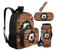 Dolyues Zaino da 5 pezzi con borsa per il pranzo attaccata trattore Bookbag per ragazzi con custodia per bottiglia d'acqua portachiavi di terzo grado, Calcio, Zaino daypack