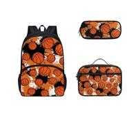 Dolyues Zaino da basket da 3 pezzi per ragazzi borse a tracolla con borsa per il pranzo e astuccio portapenne, set casual, zaino sportivo per la scuola, borsa per libri da 43 cm, Pallacanestro-1