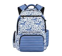 Dolyues Zaino da ragazza età 8-10 Kawaii Back to School Borse per libri elementari per bambini di 2 ° grado Zaini da viaggio, Blu a righe cavallo, Zaino daypack