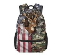 Dolyues Zaino mimetico per ragazzi di 4 ° grado 8-12 anni borse per libri patriottici per bambini elementari caccia campeggio, Stampa mimetica con cervi con bandiera americana, Zaino daypack