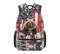 Dolyues Zaino mimetico per ragazzi di 4 ° grado 8-12 anni borse per libri patriottici per bambini elementari caccia campeggio, Orso Bandiera Americana Camo, Zaino daypack