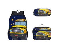 Dolyues Zaino per bambini con porta pranzo e astuccio, per ragazzi e studenti, borsa per la scuola, borsa leggera da viaggio, Macchina-2