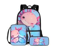 Dolyues Zaino per bambini con portapranzo, astuccio 3 in 1, zaino per la scuola per adolescenti, leggero e di grande capacità, Coppia Axolotl
