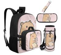 Dolyues Zaino per il pranzo, 5 pezzi, per ragazze, per il rientro a scuola, con portachiavi, Acqua Rat Bevande Rosa, Zaino daypack
