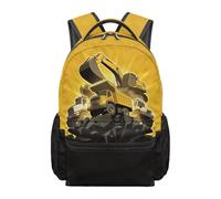 Dolyues Zaino per libri da calcio per ragazzi di terza elementare per bambini elementari dai 10 ai 12 anni, grande capacità, per il ritorno a scuola, Escavatore Giallo Nero, Zaino daypack