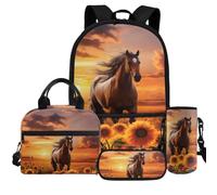 Dolyues Zaino per ragazzi e ragazze 4-6 6-8 8-12 12-14 borse leggere per scuola prescolare media 4 in 1, Girasoli Cavallo