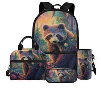 Dolyues Zaino per ragazzi e ragazze 4-6 6-8 8-12 12-14 borse leggere per scuola prescolare media 4 in 1, Raccoon