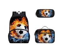 Dolyues Zaino scolastico per bambini, set con portapranzo, borsa per pasto e astuccio, set da 3 pezzi, Calcio-1