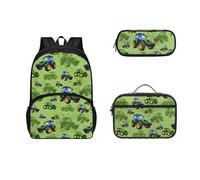 Dolyues Zaino scolastico per bambini, set con portapranzo, borsa per pasto e astuccio, set da 3 pezzi, Macchina-1