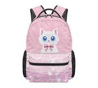 Dolyues Zaino scuola di terza elementare per ragazze elementari 8-10 anni carino gatto mucca stampa libro per bambini con tasche multiple, Gatto Rosa Bianco, Zaino daypack