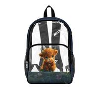 Dolyues Zaino trasparente per ragazze, per scuola, stadio, eventi, borse per libri elementari, resistenti, per bambini, Mucca delle Highland, Zaino daypack