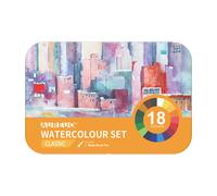 DOM - 13060-1 - Acquerelli demi-godet - con pennello brush - in scatola di metallo - colori classici assortiti - DOM - astuccio 18 colori - 100709 - Conf. da 1 Pz. - 13060-1