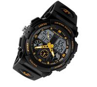 Domary 1270 Quartz Dual Time Men Watch Stop Watch Alarm per Uomini D'affari Sports 5 Atm Impermeabile Luminoso (Oro)