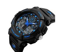 Domary 1270 Quartz Dual Time Men Watch Stop Watch Alarm per Uomini D'affari Sports 5 Atm Impermeabile Luminoso (Blu)