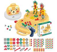 Domary 204 Pezzi di Cassetta degli Attrezzi Creativa con Trapano Elettrico per Bambini, Kit di Riparazione per Bambini dai 3 Ai 12 Anni, Set Cacciaviti e Chiavi Giocattolo (Giallo)