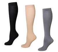 Domary 3 Paia di Calzini a Compressione da Donna con Supporto in Materiale Traspirante in Nylon e Aumento del Sangue per la Corsa, i Viaggi e L'uso Quotidiano (Color Carne Grigio)