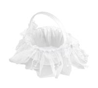 Domary Cesto per Ragazza di Fiori da Matrimonio in Pizzo Bianco Classico con Perline Abbellimenti Floreali per Forniture Cerimonie con Petali di Rosa