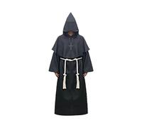 Domary Costume da Prete per Uomo e Donna, Veste Lunga con Collana a Croce e Cintura in Vita per Giochi di Ruolo sul Palco di Cosplay Feste Halloween (Nera)