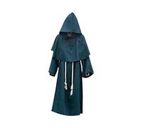 Domary Costume da Prete per Uomo e Donna, Veste Lunga con Collana a Croce e Cintura in Vita per Giochi di Ruolo sul Palco di Cosplay Feste Halloween (Verde Scuro)