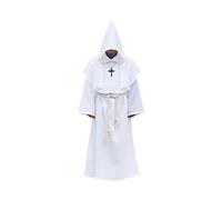 Domary Costume da Prete per Uomo e Donna, Veste Lunga con Collana a Croce e Cintura in Vita per Giochi di Ruolo sul Palco di Cosplay Feste Halloween (Bianco)