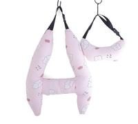 Domary Cuscino per Dormire per Auto a Forma di H Bambini Cuscino Collo da Viaggio con Supporto la Testa con Morbido Tessuto di Cotone Traspirante Design Simpatico (Coniglio Rosso Chiaro)