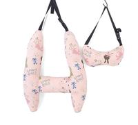 Domary Cuscino per Dormire per Auto a Forma di H Bambini Cuscino Collo da Viaggio con Supporto la Testa con Morbido Tessuto di Cotone Traspirante Design Simpatico (Coniglio Rosa Rossa)