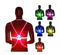 Domary Gilet da Guida Riflettente con Luci a LED, Gilet di Sicurezza Ad | Vita Regolabile da 60 a 110 Cm, Fibra Guidaluce in TPU, Distanza Riflettente di 200 M, Batteria a Bottone Inclusa, Design