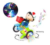 Domary Giocattolo Triciclo di Simulazione con Rotazione Acrobatica, | Plastica ABS, Musica Ed Effetti Luminosi, Sterzo Sulla Ruota Anteriore, per Bambine e Bambini