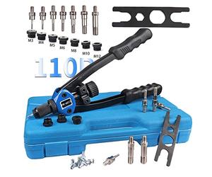 Domary Kit Rivettatrice Manuale, Set di Strumenti per Rivettatura Professionale da 110 Pezzi con Impugnatura Ergonomica e Teste a Rapido, per la Lavorazione della Lamiera e