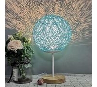 Domary Lampada da Scrivania a Forma di Palla in Rattan di Legno Luce Notturna Portatile con Ricarica USB con Sorgente Luminosa a LED Morbida per Dormitorio della Camera da Letto (Blu Cielo 5,9