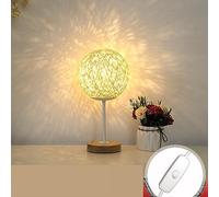 Domary Lampada da Scrivania a Forma di Palla in Rattan di Legno Luce Notturna Portatile con Ricarica USB con Sorgente Luminosa a LED Morbida per Dormitorio della Camera da Letto (Crema 5,9 Pollici)