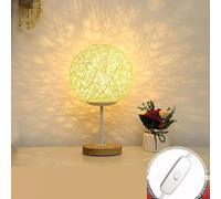 Domary Lampada da Scrivania a Forma di Palla in Rattan di Legno Luce Notturna Portatile con Ricarica USB con Sorgente Luminosa a LED Morbida per Dormitorio della Camera da Letto (Crema 7,9 Pollici)