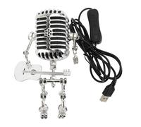 Domary Lampada Robot per Chitarra con Microfono retrò, Luce Notturna Robot Vintage in Alluminio per la Decorazione della Casa, Scrivania della Camera da Letto (Bianca)