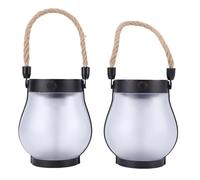 Domary Lanterna Solare Luci Esterne Alimentata Ad Energia Solare USB Ricaricabile Sfarfallio Effetto Fuoco Design in Corda di Canapa per Patio Cortile Decorazione del Giardino Materiale