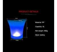 Domary Luce Che Cambia Colore del Secchiello del Ghiaccio a LED in | Design Rotondo, capacità di 5 Litri, Effetti LED Rossi e Blu, Materiale PP Resistente, per KTV o Discoteca