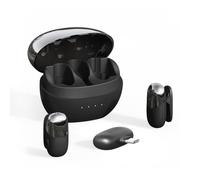 Domary Microfoni Wireless Microfono Lavalier Microfono con Clip Professionale da Bavero Riduzione del Rumore 48KHz 2,4GHz Doppio Senza Ritardo con Feedback in Tempo (Nera)