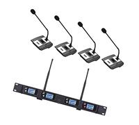 Domary Microfonico Wireless Microfonico per Conferenze Kit Microfono 4 UHF Desktop 4 Microfoni Doppia Antenna Ricevitore per Montaggio su Rack con Uscita XLR e 6,35 Mm (Spina europea)