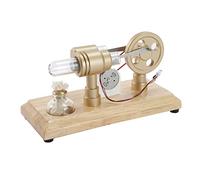 Domary Modello di Motore Stirling Engine con Luce LED, Giocattolo per | Acciaio Inossidabile e Lega di Alluminio, Pronto per L'uso con Bruciatore Ad Alcool, Decorazione da Scrivania per Aula o