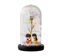 Domary Rosa Luminosa a LED in Vaso di Vetro Fiore Conservato con Base Luminosa Romantica per San Anniversario di Matrimonio Regalo per la Festa della Mamma (Tipo 2)
