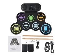 Domary Set Batteria Elettronica Set Batteria Manuale Kit 7 Pad Uscita MIDI BT 6 Ritmi 10 Brani Demo 2 Pedali Pad Pratica in Silicone Ricaricabile con Altoparlante per
