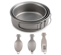 Domary Set di Ciotole e Utensili da Campeggio, Stoviglie da 6 Pezzi con Manici Pieghevoli e Design Appendibile per Viaggi con Zaino in Spalla