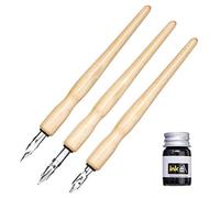 Domary Set di Penne per Calligrafia con 3 Pennini, Supporto in Legno e | Pennini in Acciaio Inossidabile, Staffa in Legno Massiccio, Bottiglia D'inchiostro da 5 Ml, per Disegni di Fumetti o
