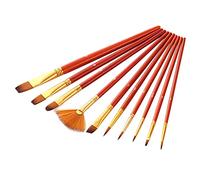 Domary Set di Pennelli da 10 Pezzi con Setole in Nylon per Pittura a Olio | 10 Pennelli Versatili, 6 Punte Piatte e 4 Rotonde, Manici in Legno Massiccio, Ghiere in Alluminio Resistenti, Ideali per