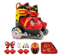 Domary Set di Scarpe da Pattinaggio a Rotelle per Principianti per Bambini Pattini Bambini Pattini a Rotelle Giovani Regolabili 4 Misure Fodera Lavabile Doppio Piede Freno Basso (S)
