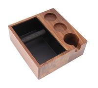 Domary Stazione di Pressatura per Busta caffè in Noce con Contenitore a 3 | Legno Massello di Noce, Angoli Arrotondati, Superficie Antiscivolo, Compatibile con Pressino da 58 Mm, Accessorio